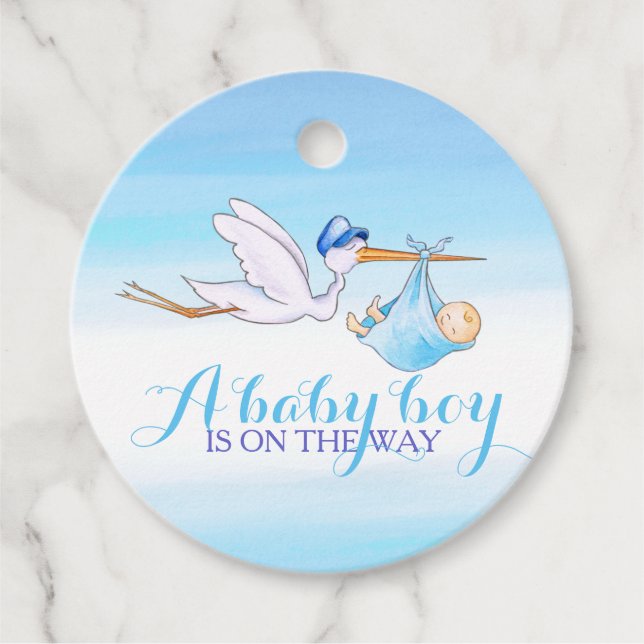 Tack för stormblått vattenfärgstack i pojke gåvor etiketter (Framsida)