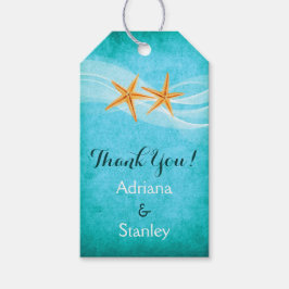 Tack för strandbröllop med stjärtpar och slöja presentetikett