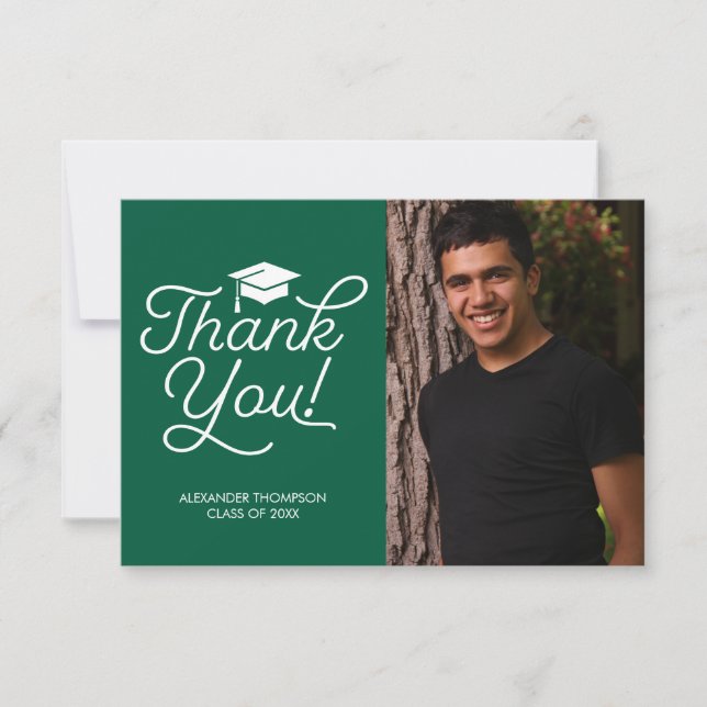 Tack för Studenten-kortet - enkelt, foto, Grönt Inbjudningar (Framsida)