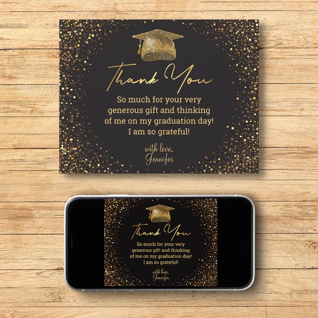 Tack för studenten svart guldguld glitter gnistra kort (Skapare uppladdad)