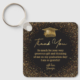 Tack för studenten svarta guld glitter lyxen nyckelring