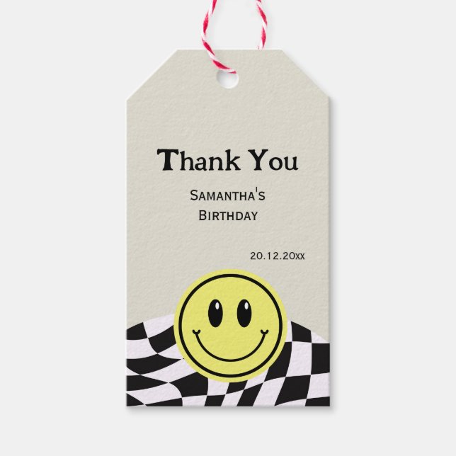 Tack för svart födelsedagskontroll för Retro-Vinta Presentetikett (Framsidan)