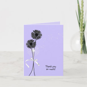 Tack för svarta daisy och dandelion på lila kort