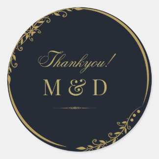 Tack för svartvit och guldfärgad blommigt med mini runt klistermärke