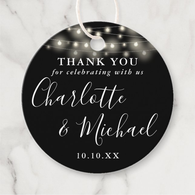 Tack för svartvit skriptsträng, Ljus Gåvor Etiketter (Framsida)