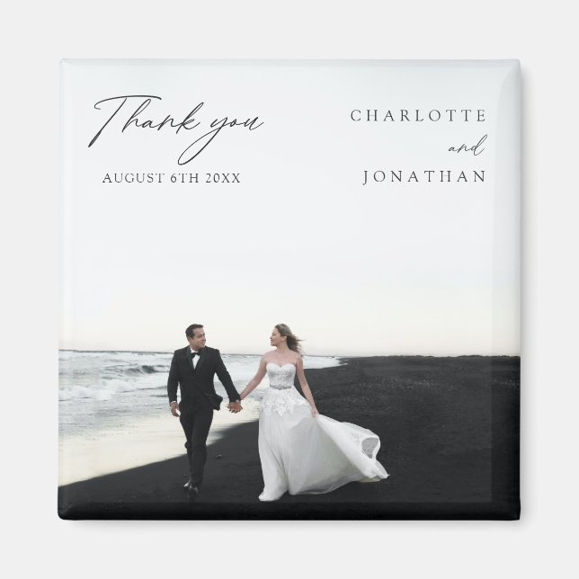 Tack för svartvita moderna bröllop magnet (Framsidan)