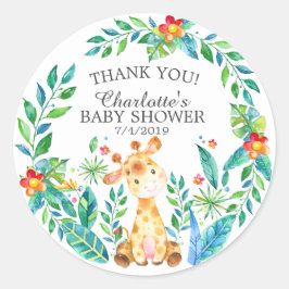 Tack för Sweet Jungle Giraffe Baby Shower Runt Klistermärke