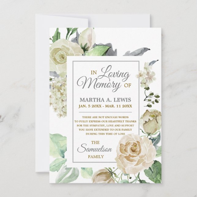 Tack för Sympathy Loving Memory Creme Blommigt  (Framsida)