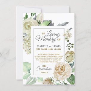Tack för Sympathy Loving Memory Creme Blommigt  Kort