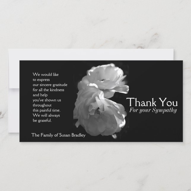 Tack för sympati för vildvit ros 3 kort (Framsida)