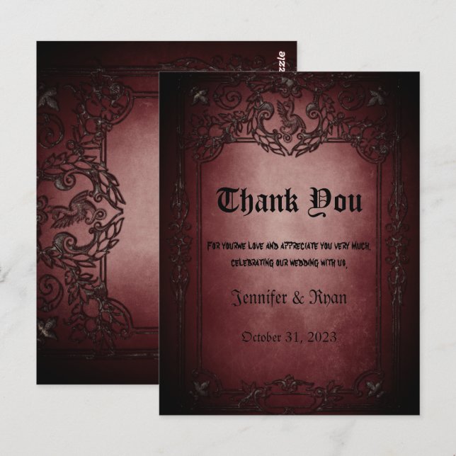 Tack för tackkortet elegant Gothic bröllop Vykort (Fram/baksida)
