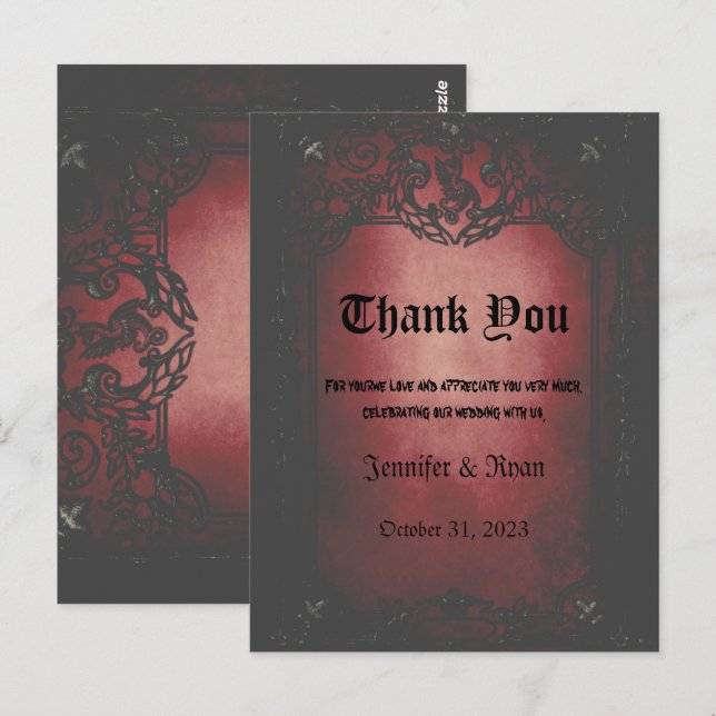 Tack för tackkortet elegant Gothic bröllop Vykort (Fram/baksida)