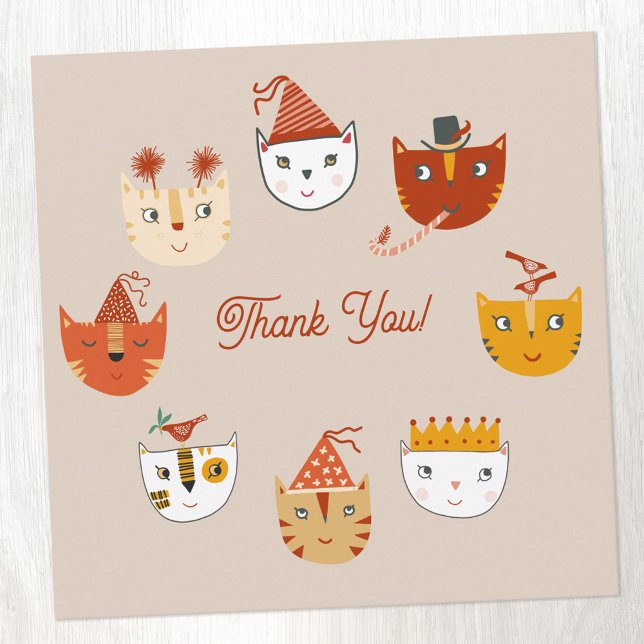 Tack för tackkortet för Party i roligt Inbjudningar (Fun party cat themed thank you card)