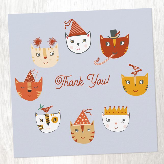 Tack för tackkortet för Party i roligt Inbjudningar (Cute party cat themed personalized thank you card with custom text)