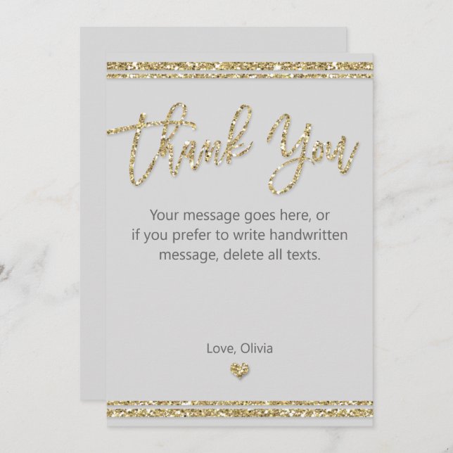 Tack för tackkortet Guld Glitter Inbjudningar (Fram/baksida)
