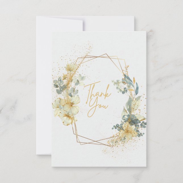 Tack för tackkortet Guld och Light Blue Elegant br (Framsida)