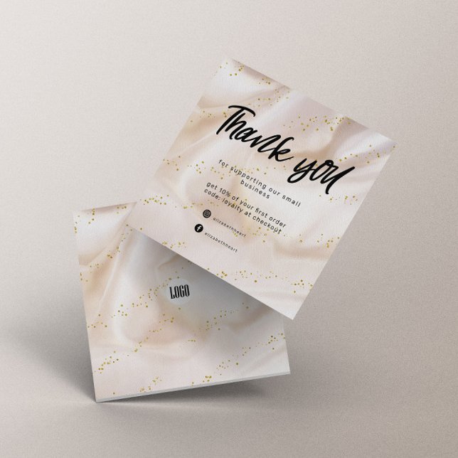 Tack för tackkortet Guld Satin Glitter Fyrkantigt Visitkort (Skapare uppladdad)