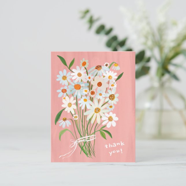 Tack för tacksamt motiv med handmålad gouache-blom vykort (Stående Fram)