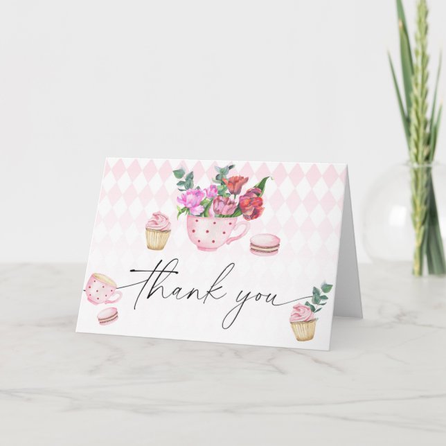 Tack för Tea Party Flowers babydusch (Framsida)