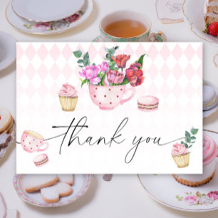 Tack för Tea Party Flowers babydusch Kort