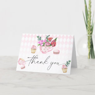 Tack för Tea Party Flowers babydusch Kort