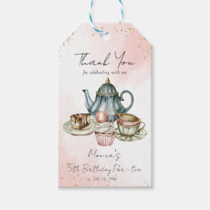 Tack för Tea party rosa Blue födelsefödelsedag Presentetikett