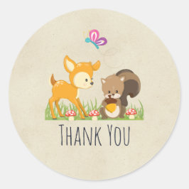 Tack för Tecknad av Cute Woodland Creaters Runt Klistermärke