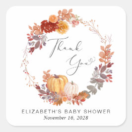 Tack för Terracotta Pumpkin Wand Baby Shower Fyrkantigt Klistermärke