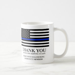 Tack för text för tunn blålinjenamerikanska kaffemugg