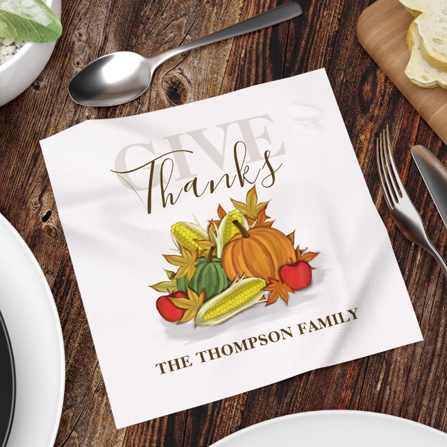 Tack för thanksgiving - enkel höstskörd i Ge Pappersservett (Give thanks Thanksgiving fall Autumn themed custom paper napkin.)