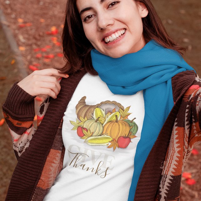 Tack för Thanksgivingen Autumn Cornucopia Ge T Shirt (Give thanks fall cornucopia T shirt)
