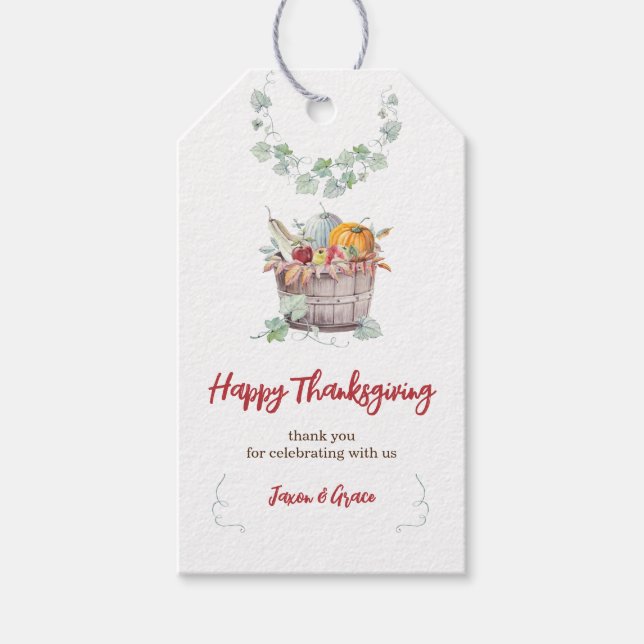 Tack för Thanksgivingen Bushel Basket Presentetikett (Framsidan)