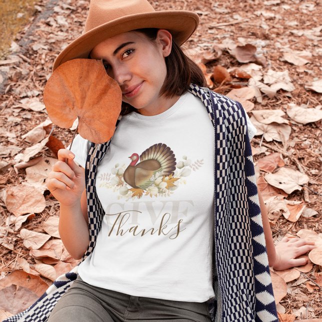 Tack för Thanksgivingen Hösten Ge T Shirt (Give thanks holiday turkey T Shirt.)