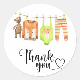 Tack för tjej-/killbaby shower på tvättlina runt klistermärke