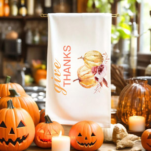 Tack för Trendig Orange och Röda Ge och Pumpkin Kökshandduk