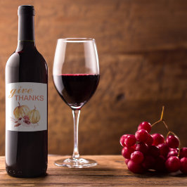 Tack för Trendig Orange och Röda Ge och Pumpkin Vinflaska Etikett