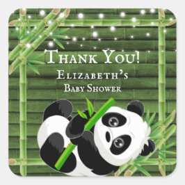 Tack för trendig Panda Bear Bamboo Baby Shower Fyrkantigt Klistermärke
