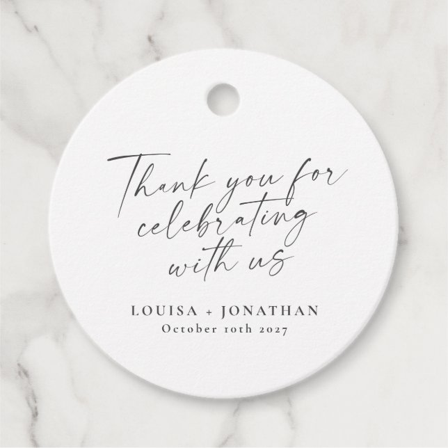 Tack för Trendiget elegant Svartvit, Anpassningsba Gåvor Etiketter (Framsida)