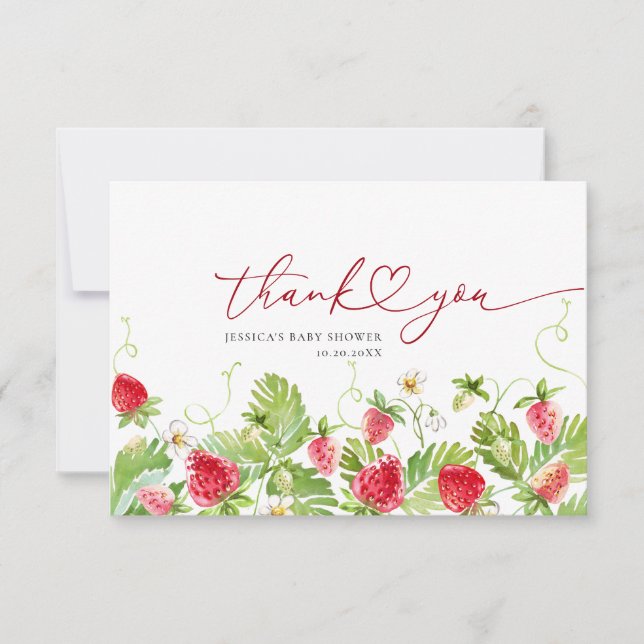 Tack för trendigets vattenfärgsjordgubbsbärsskjut kort (Framsida)