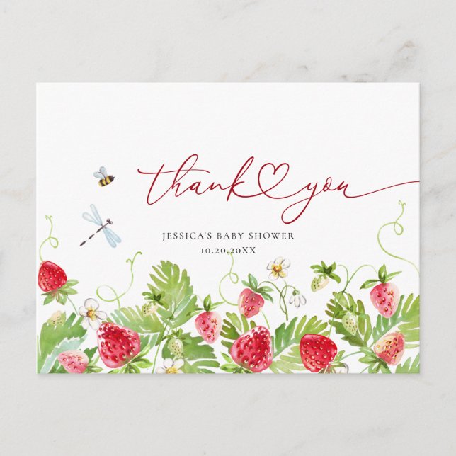 Tack för trendigets vattenfärgsjordgubbsbärsskjut vykort (Framsida)