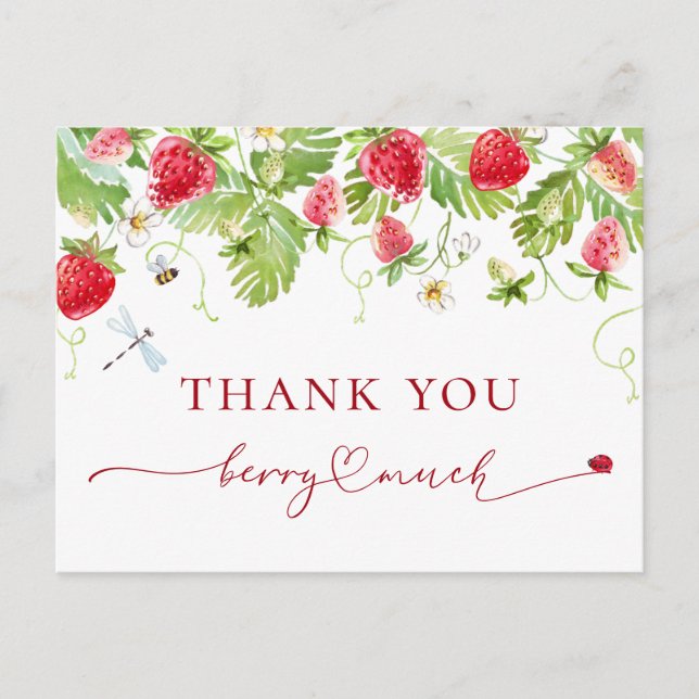 Tack för trendigets vattenfärgsjordgubbsbärsskjut vykort (Framsida)