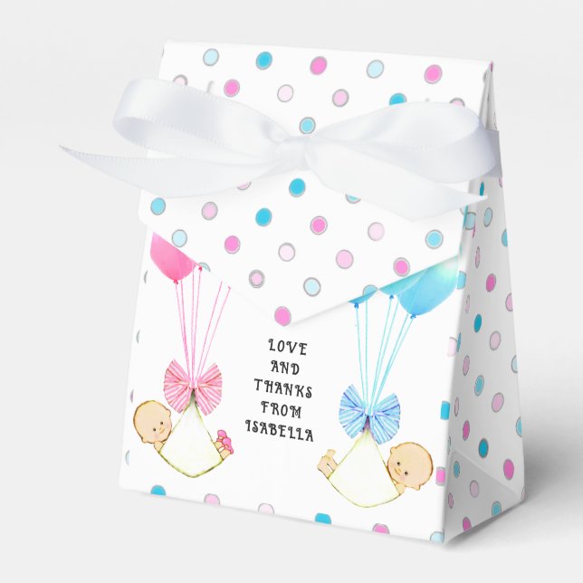 Tack för tvillingarnas baby shower presentaskar (Framsidan Sidan)