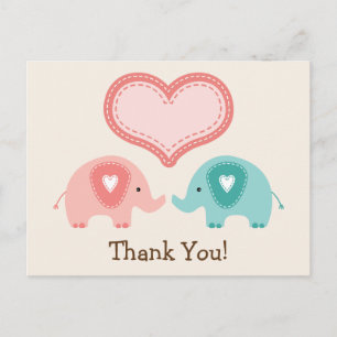 Tack för Twin Elephants Baby Shower Vykort