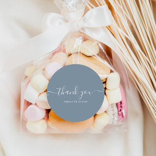 Tack för typografiminimalistblått runt klistermärke