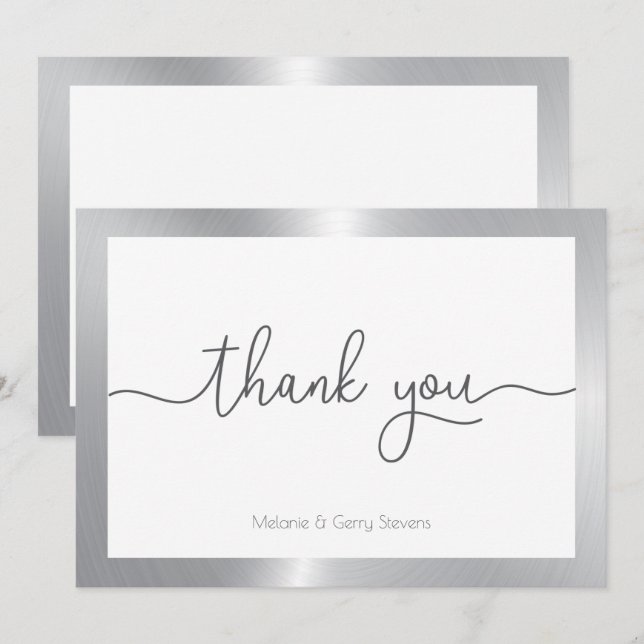 Tack för typografin, silver och vit bakgrund kort (Fram/baksida)