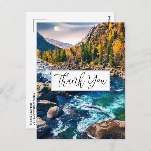 Tack för vacker flod- och bergsutsikt vykort (Fram/baksida)