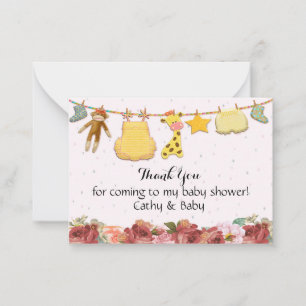 Tack för vacker Röd ros Baby Shower Anteckningskort
