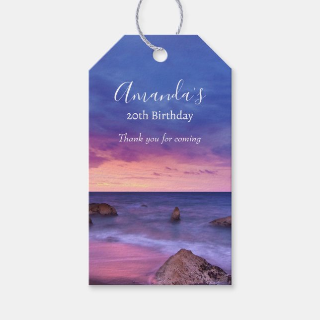 Tack för vackert solnedgångs-kustfoto presentetikett (Framsidan)