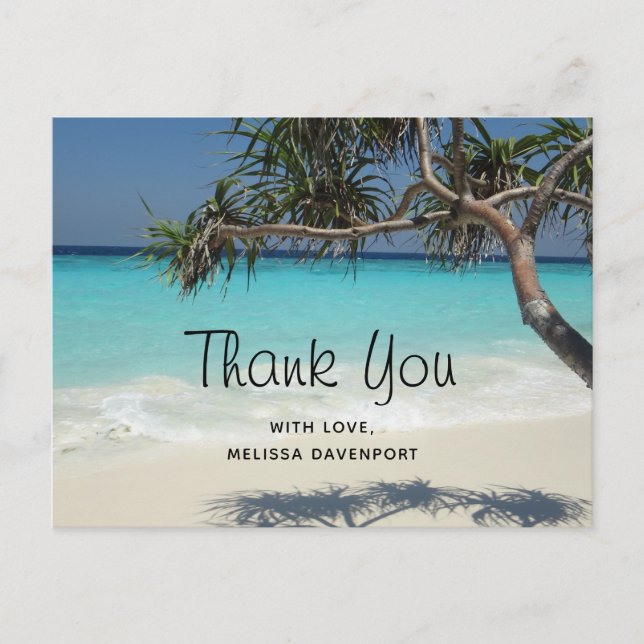 Tack för vackert tropisk strandskärpa vykort (Framsida)