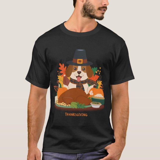 Tack för Valpen med festen - Thanksgiving Firande T Shirt (Framsida)